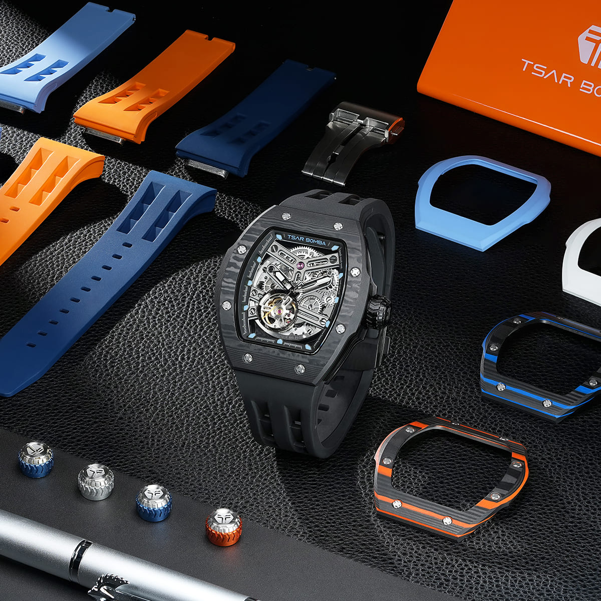 TSAR BOMBA Atomic TB8218CF 5-in-1 Mechanical Tonneau Watch