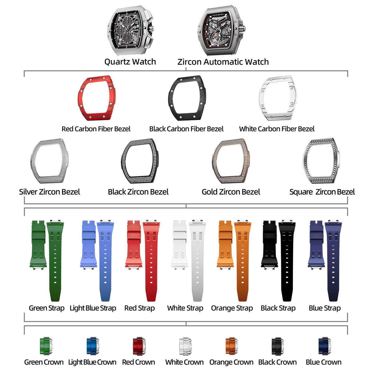 TSAR BOMBA Atomic TB8218D Automatic Watch Cubic Zirconia