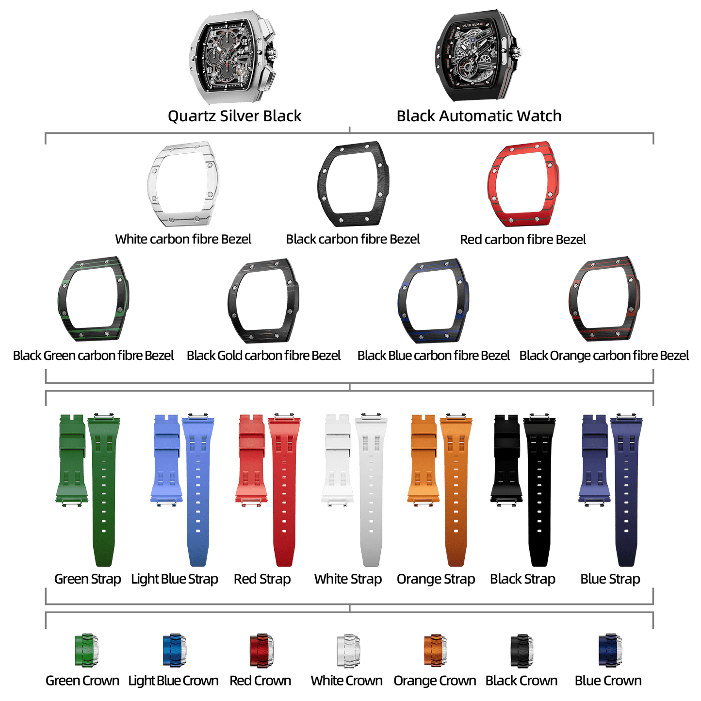 Tsarbomba Atomic TB8214 Interchangeable Calendar Watch 7-in-2 Set