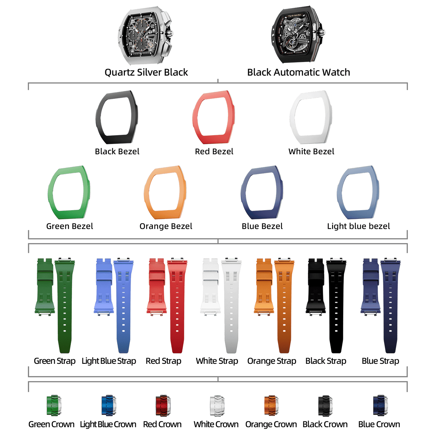 Tsarbomba Atomic TB8214 Interchangeable Calendar Watch 7-in-2 Set