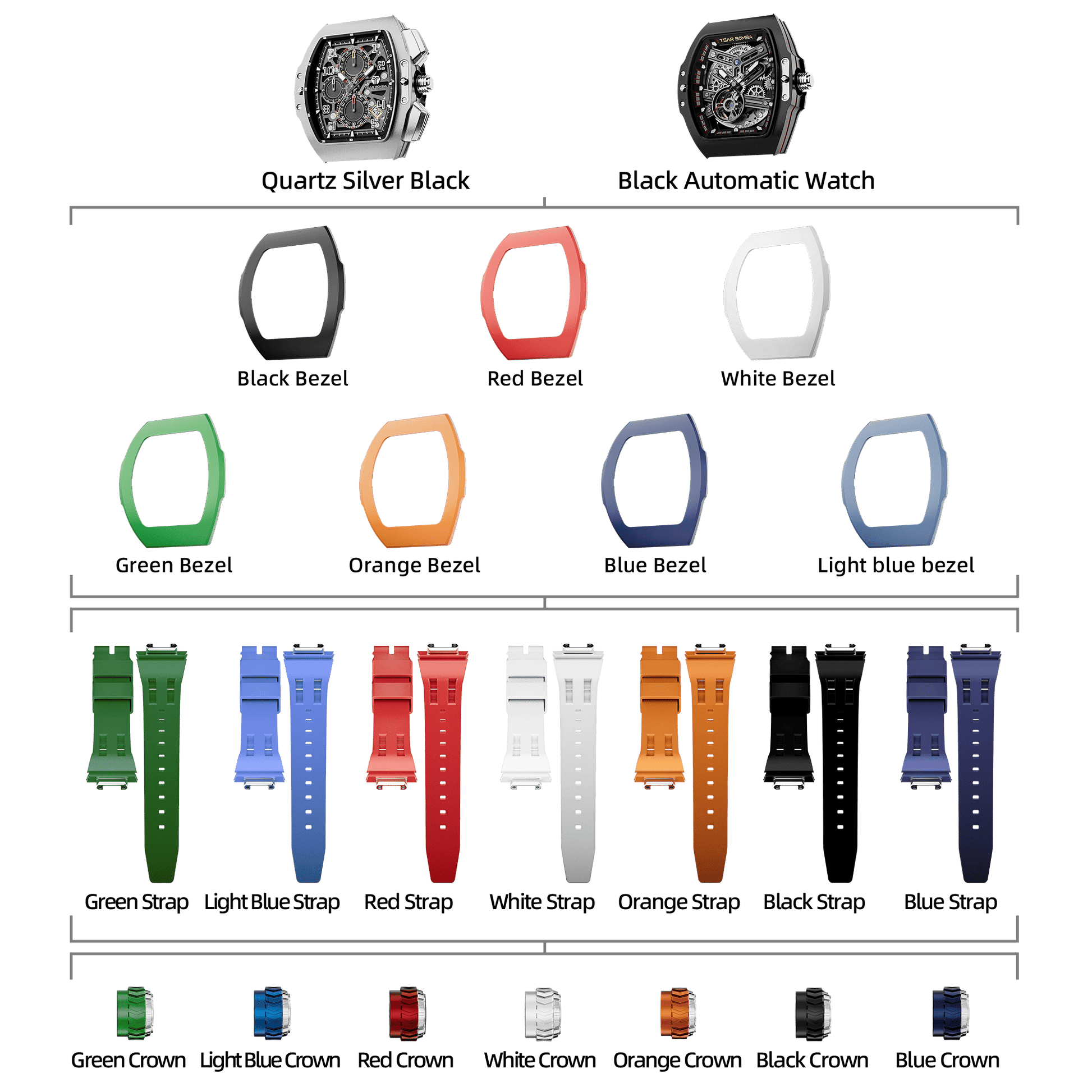 Tsarbomba Atomic TB8214 Interchangeable Calendar Watch 7-in-2 Set