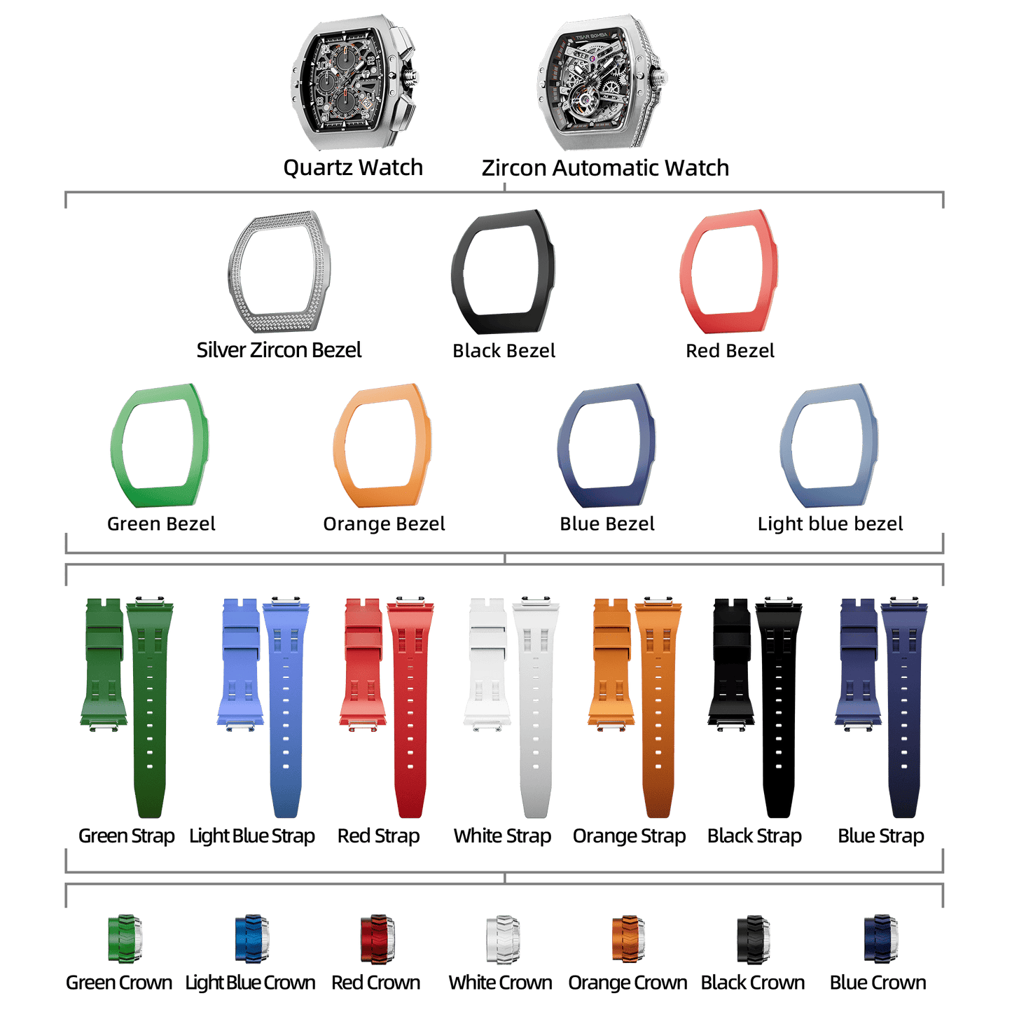 TSAR BOMBA Atomic TB8218D Automatic Watch Cubic Zirconia