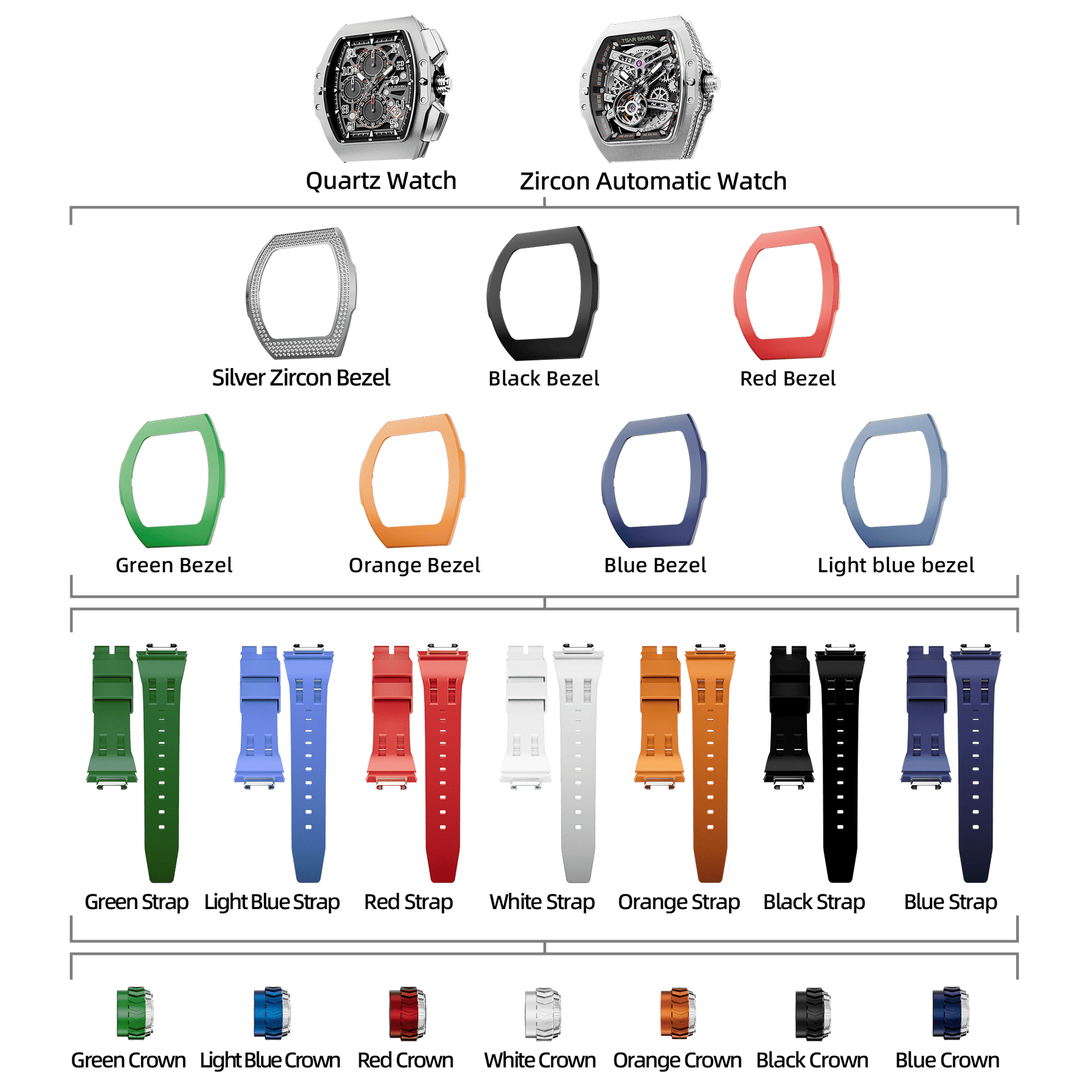 TSAR BOMBA Atomic TB8218D Automatic Watch Cubic Zirconia