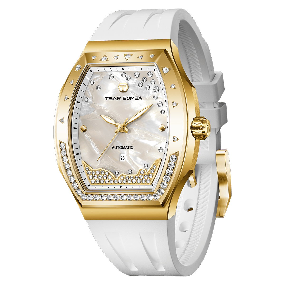 Tsarbomba Lumina Women's Tonneau Watch with Fluororubber Strap